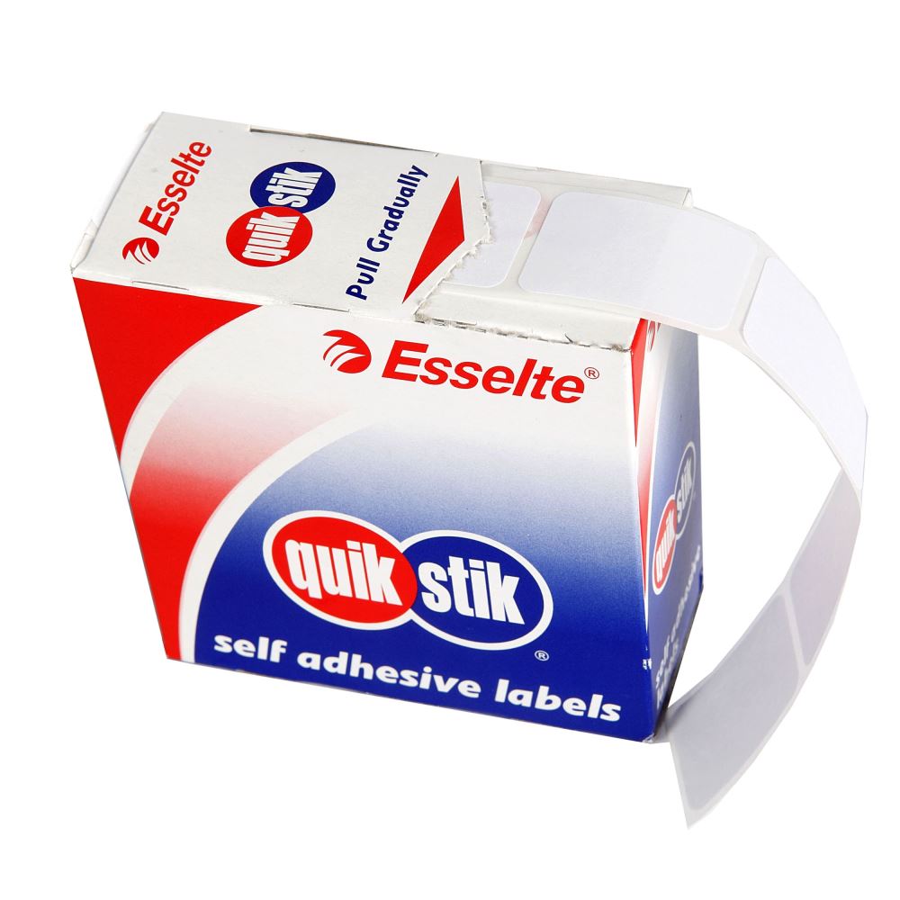 Quikstik Label Dispenser with 325 white rectangular labels, perfect for quick and easy labeling for home and office use.