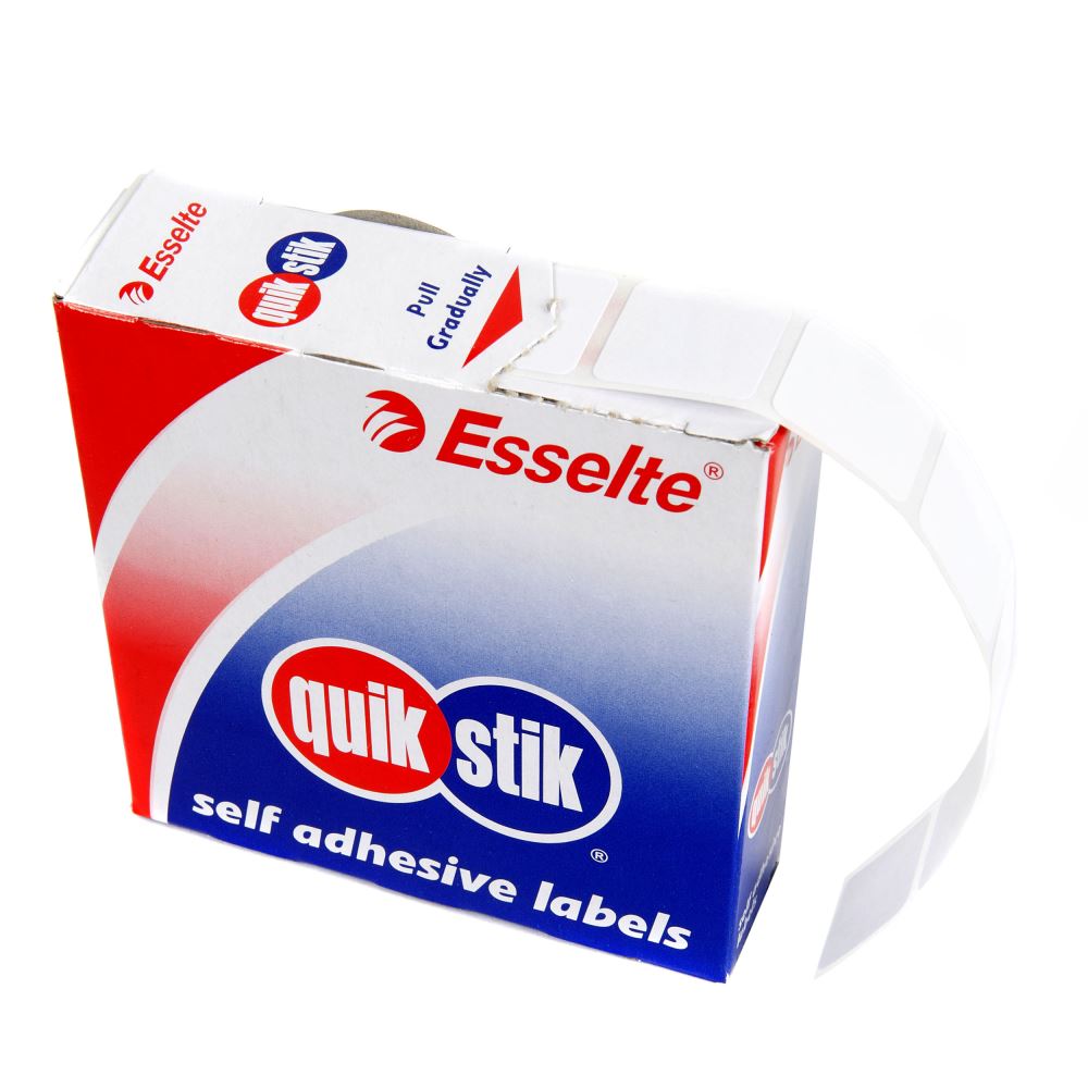 Quikstik Label Dispenser with 900 white square labels for quick, efficient, and removable labeling solutions.