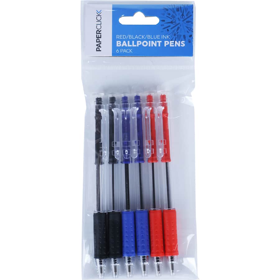 Paperclick Pens Ball Point Retractable Grip 6pack
