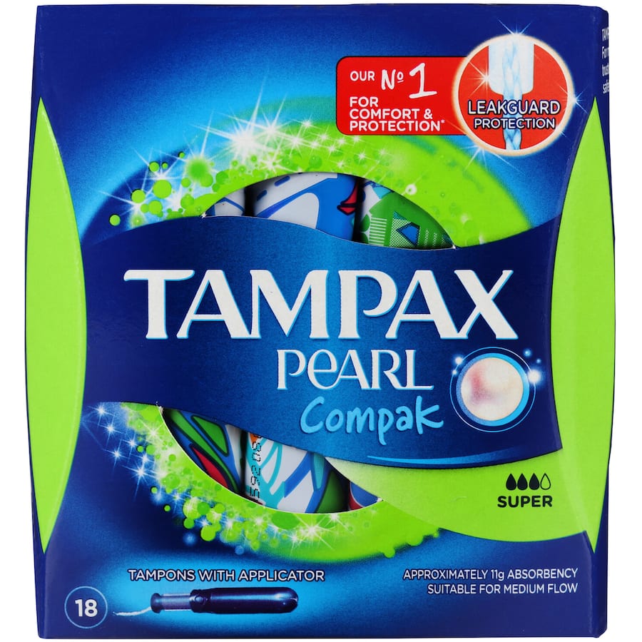 Tampax Pearl Compack Tampons Super With Applicator 18pack