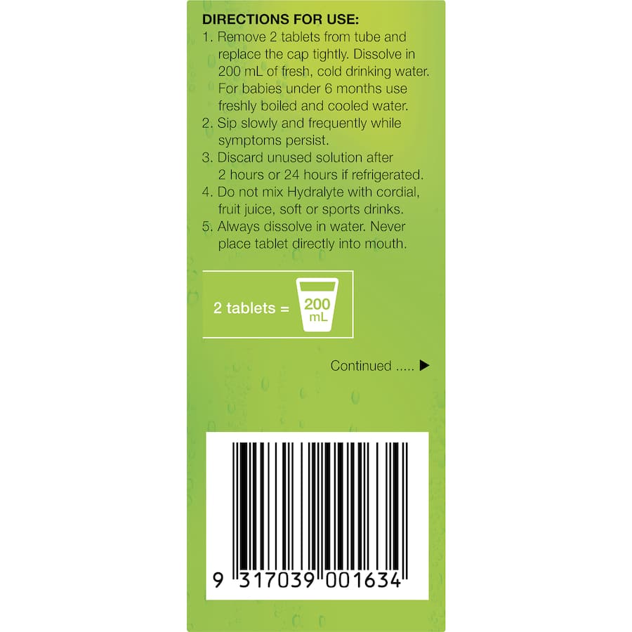 Hydralyte Effervescent Electrolyte Tablets Lemon Lime 10pack