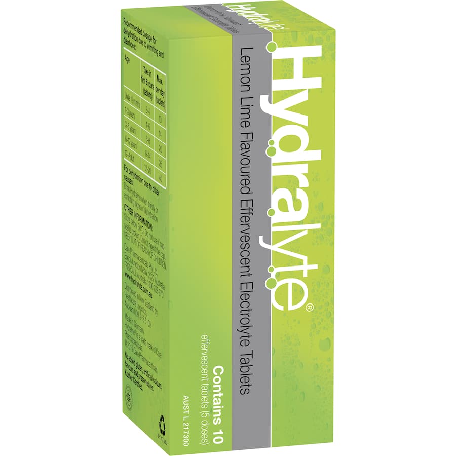Hydralyte Effervescent Electrolyte Tablets Lemon Lime 10pack