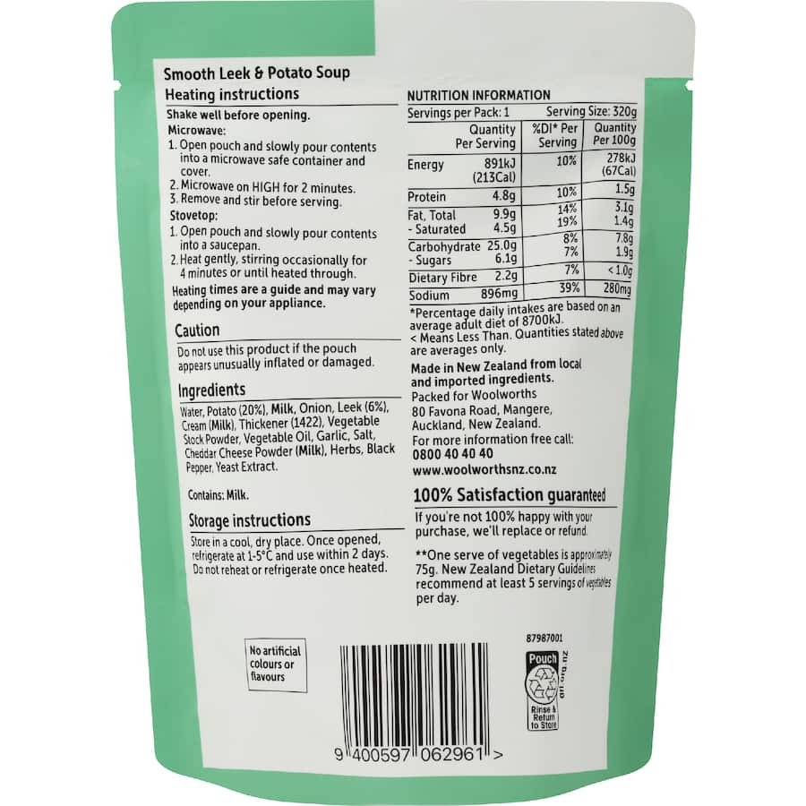 Woolworths Soup Leek & Potato Pouch 320g