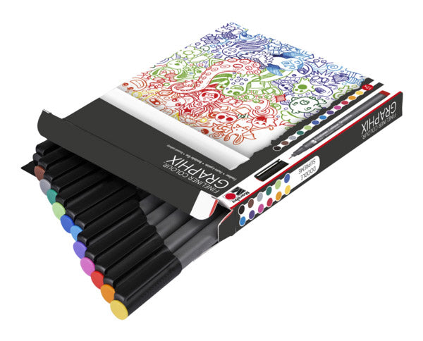 Vibrant Marabu Fineliner Colour Graphix DOODLE for precise doodles and illustrations with water-based ink in a variety of colors.