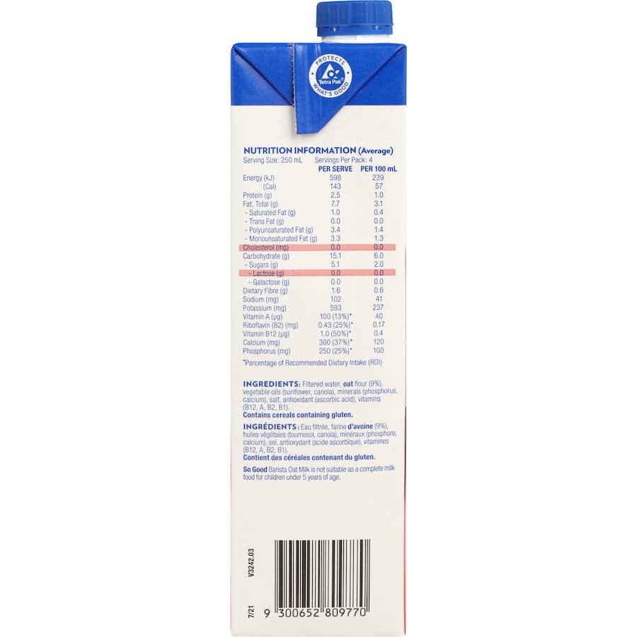 So Good Oat Milk Barista Edition Uht Carton 1L