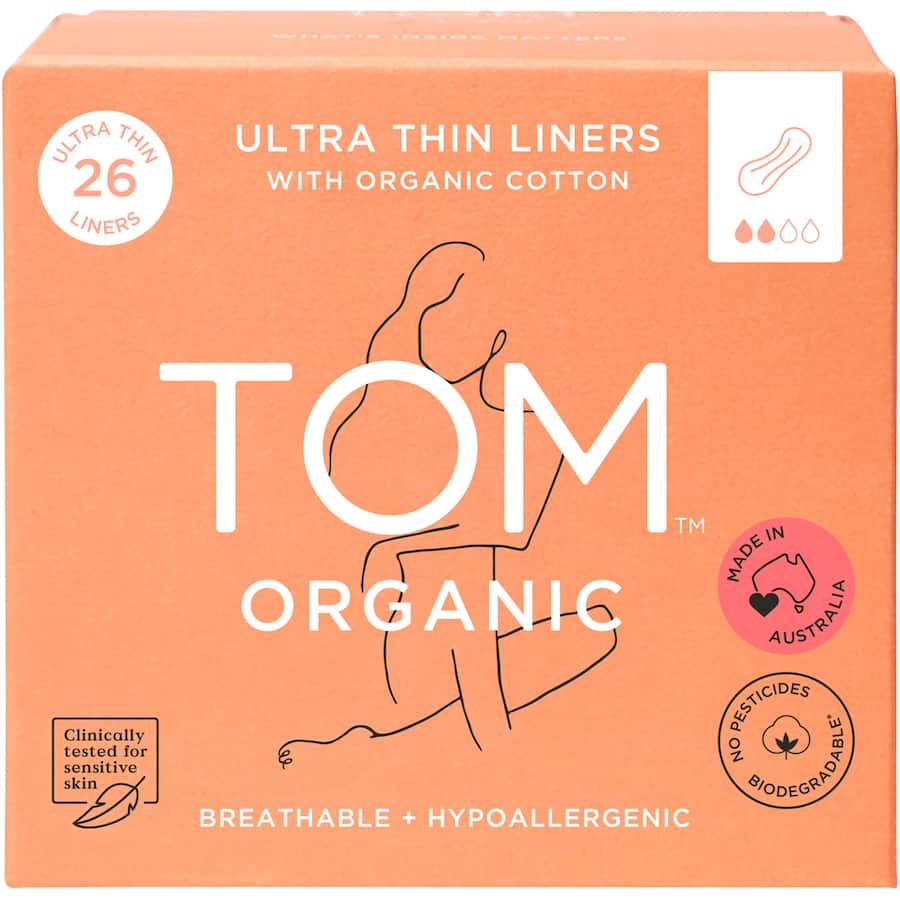 Tom Organic Ultra Thin Liners With Organic Cotton 26pack