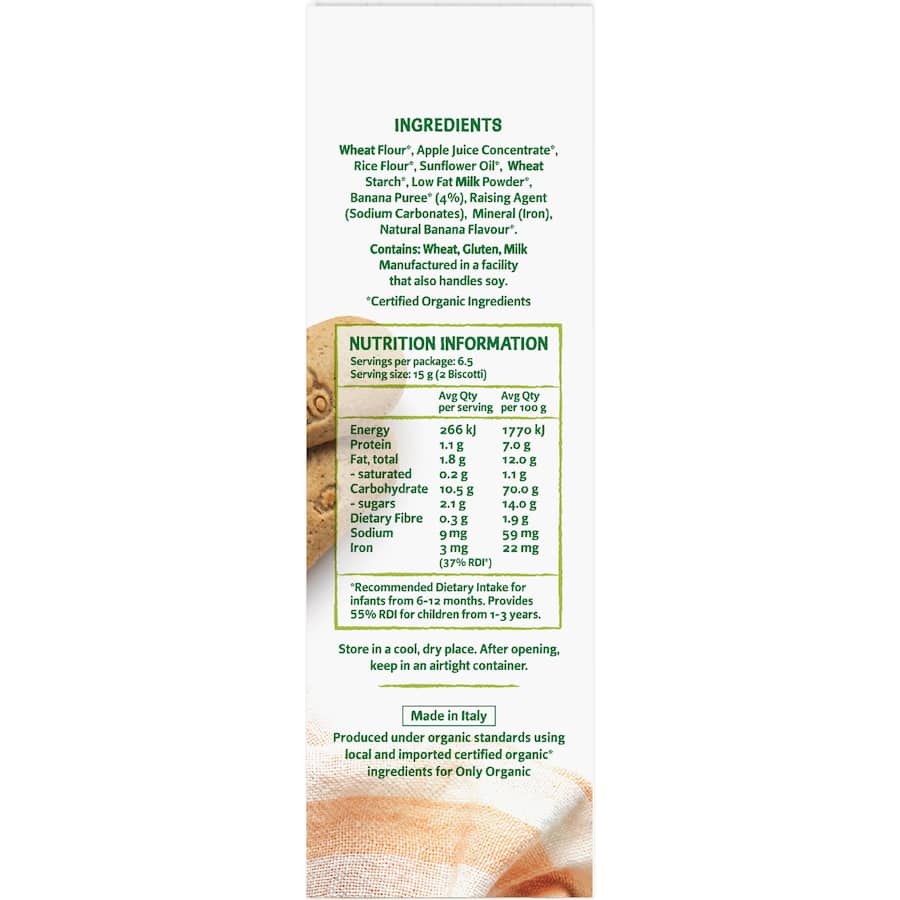 Only Organic Baby Snacks Banana Biscotti 100g