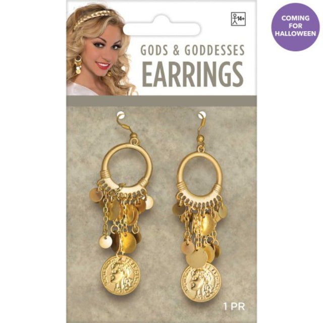 Goddess Gold Earrings featuring a luxurious gold finish, 9cm length, perfect for adding elegance to any outfit.