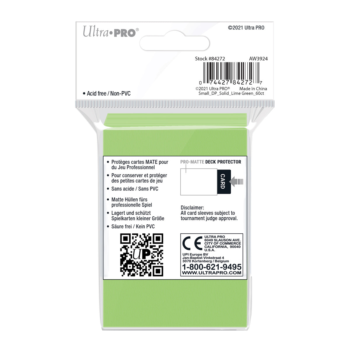 Ultra Pro: UP84272 PRO-Matte 60ct Small Deck Protector sleeves: Lime Green