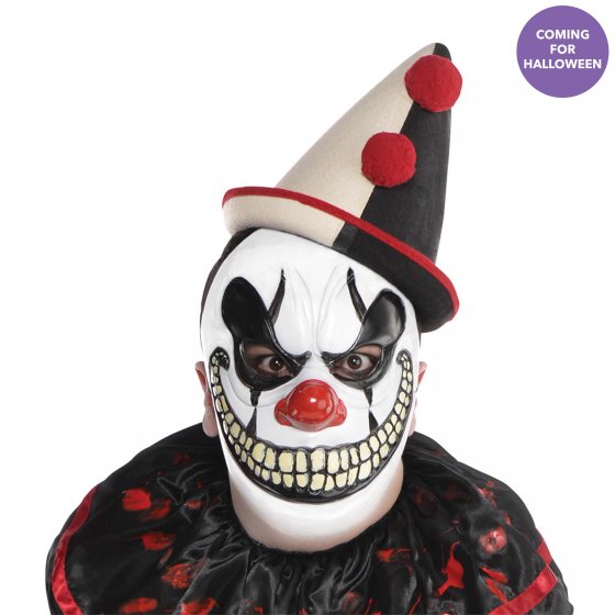 Freak Show Clown Mask with vibrant colors, ideal for costume parties and Halloween, blending horror and humor.