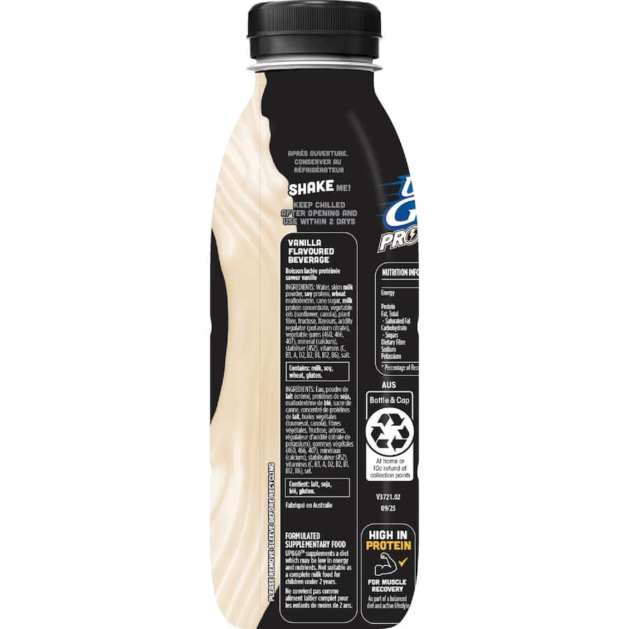 Sanitarium Up & Go Flavoured Milk Protein Energize Vanilla Bottle 500mL