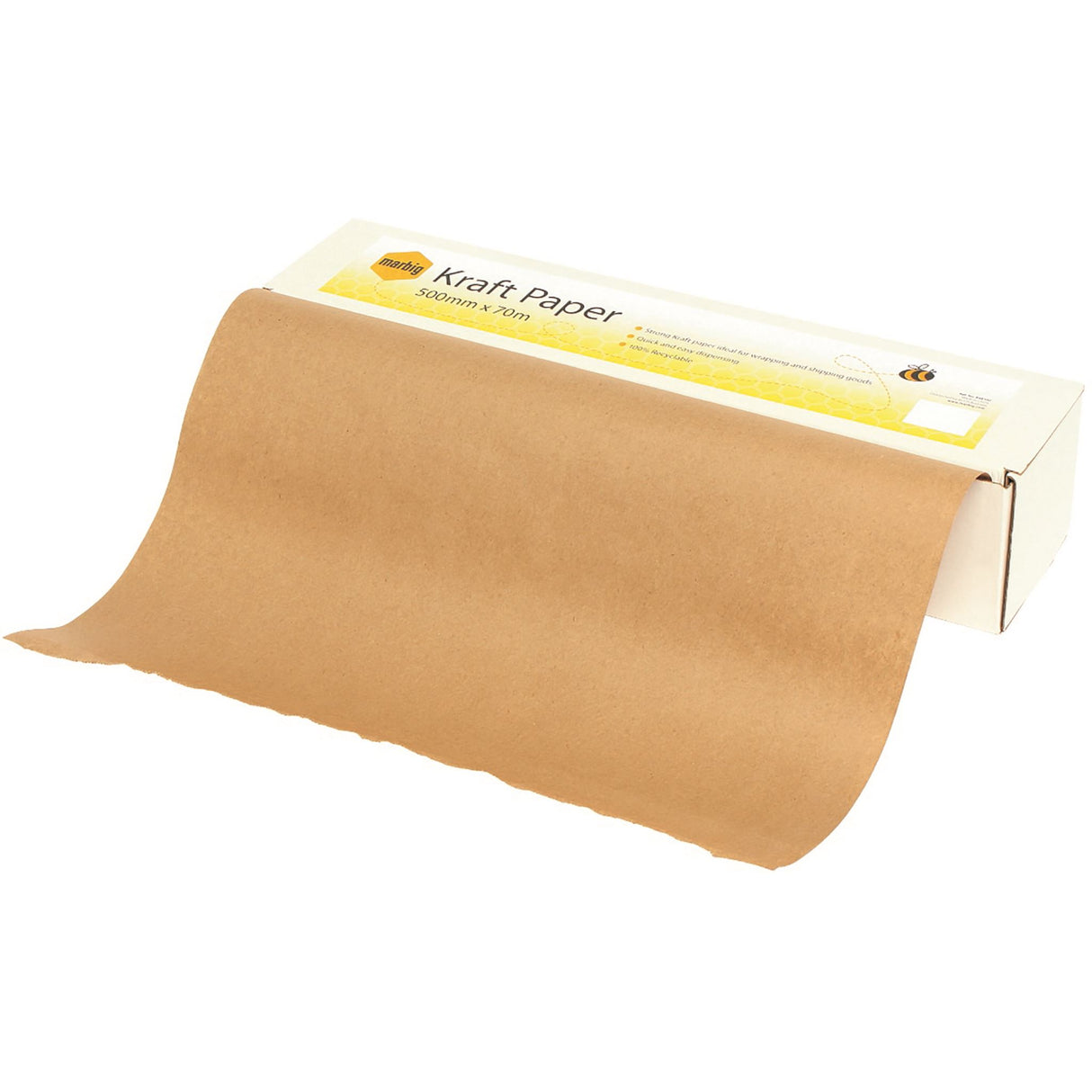 Marbig Kraft Paper Dispenser Box with 70m roll, ideal for wrapping and shipping goods efficiently.