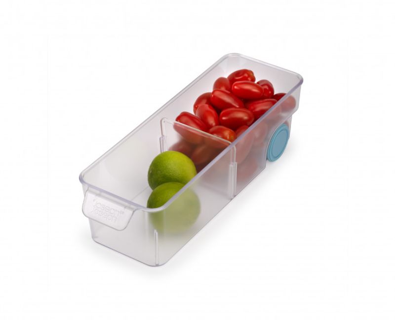 Joseph Joseph FridgeStore Small Storage, an innovative fridge organizer with easy-pull handle and customizable divider.