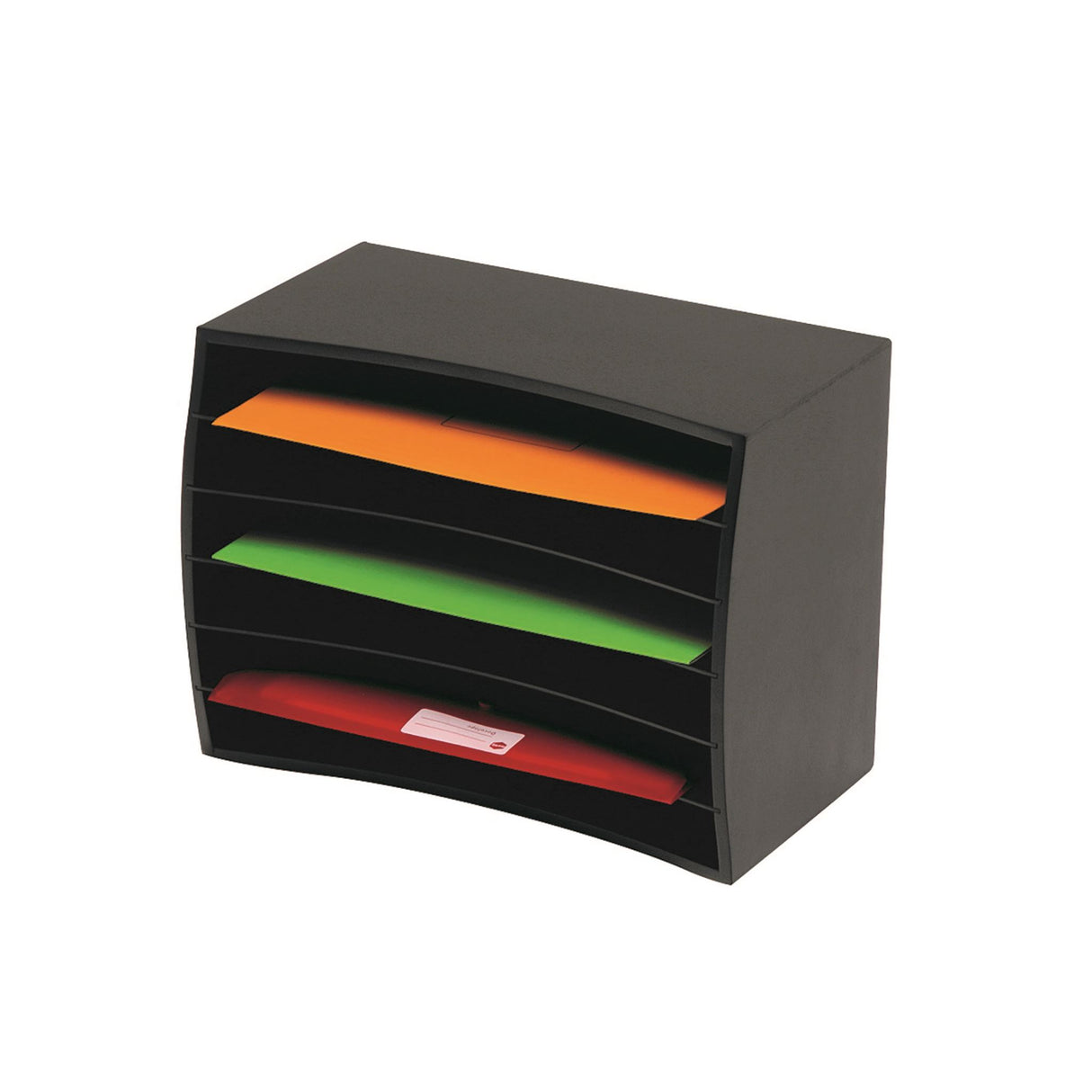 Stylish Marbig Desktop Organiser in black wood, featuring 6 tiers for efficient document storage and easy accessibility.
