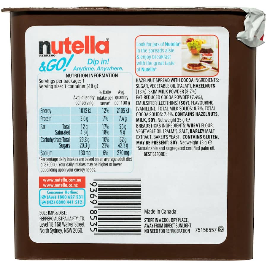 Nutella & Go Chocolate Snack & Breadsticks 48g