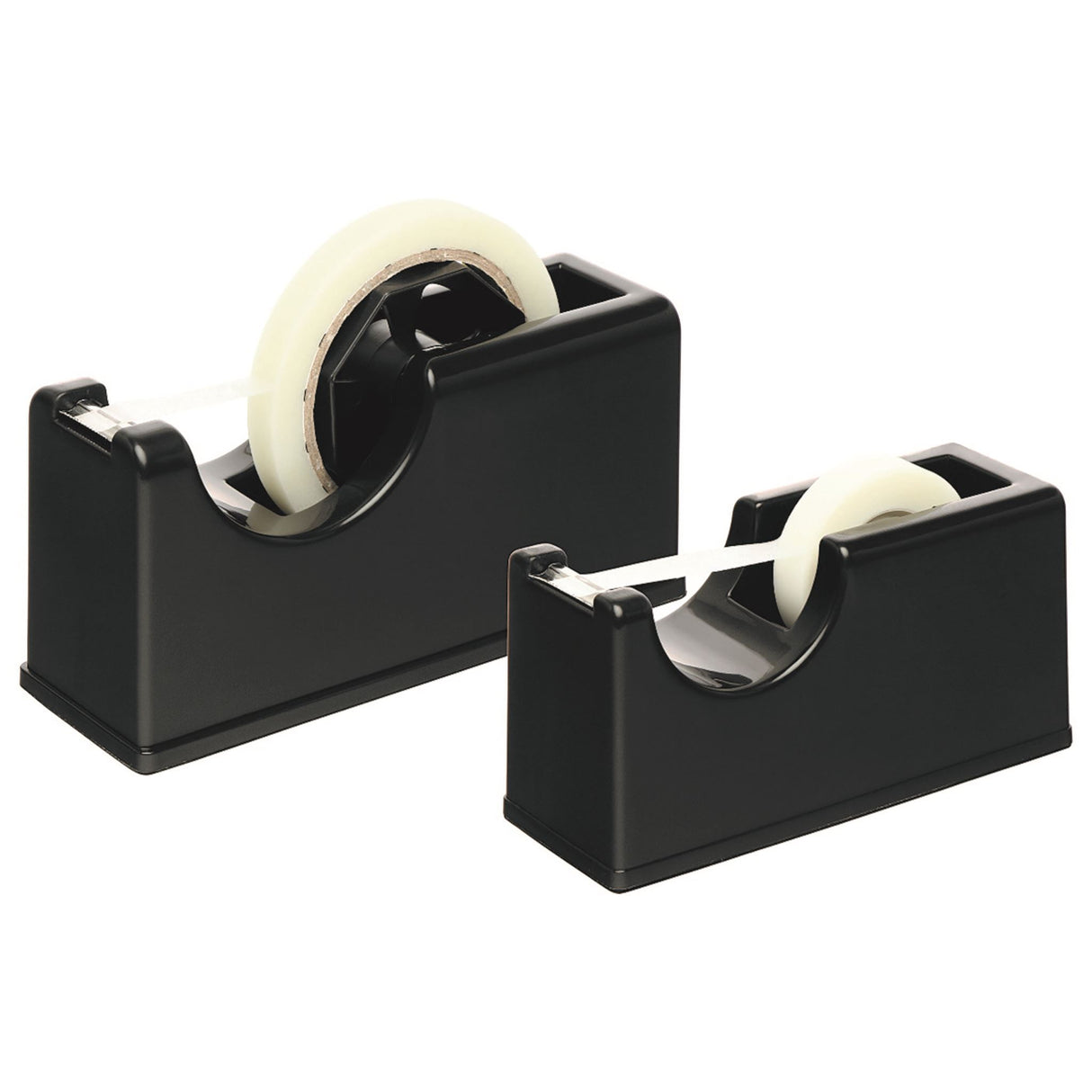 Large black Marbig tape dispenser designed for 66m tape rolls, perfect for home or office use.