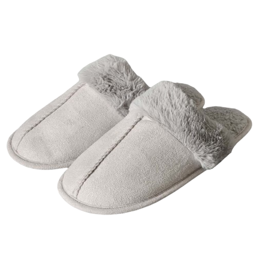 Womens Slippers Grey with Grey Fur Medium (Size 9-10)
