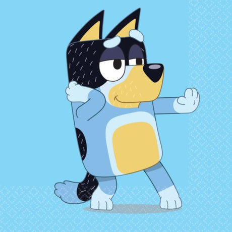 Set of 16 Bluey Beverage Napkins with vibrant designs, perfect for parties and gatherings, made from eco-friendly materials.