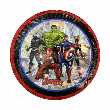 Marvel Avengers drum pinata featuring vibrant design, perfect for party fun, measuring 35x35x9cm.