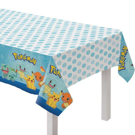 Colorful Pokemon Classic Paper Tablecover, 137cm x 243cm, perfect for themed parties and family gatherings.