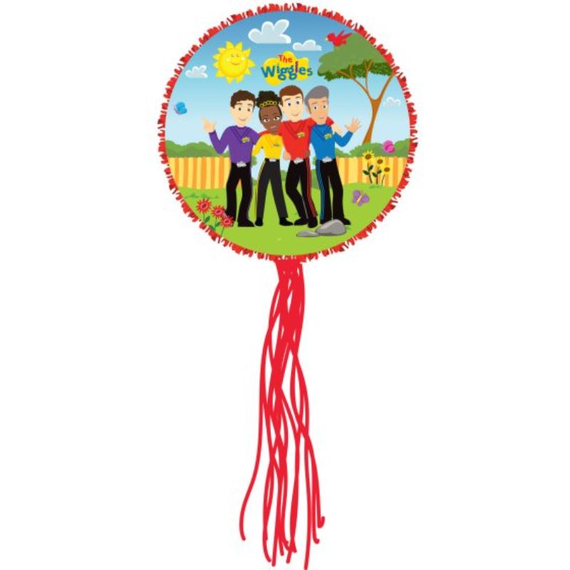 Vibrant Wiggles Party Pull String Drum Pinata, 35x35x9cm, safe for kids to enjoy pulling strings for treats.