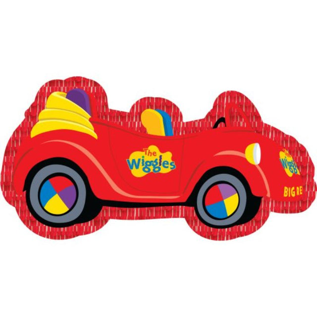 Mini piñata shaped like The Wiggles' Big Red Car, perfect for table decoration or filling with party treats.