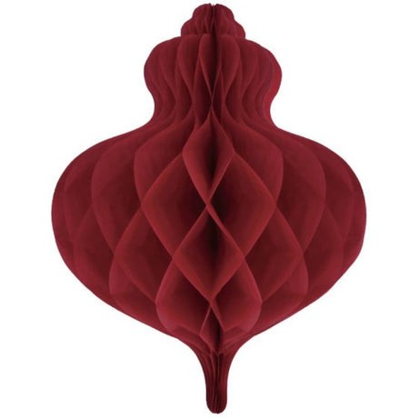 Stunning 40cm red honeycomb bauble decoration, perfect for festive holiday decor and gatherings, made from durable tissue paper.
