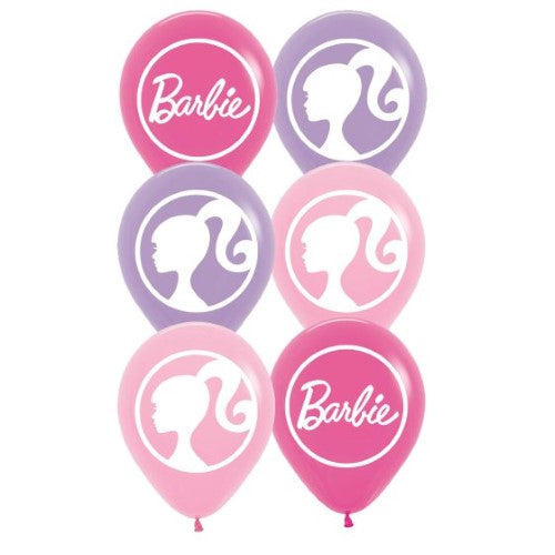 Colorful 30cm Barbie-themed latex balloons, perfect for parties, pack of 6.