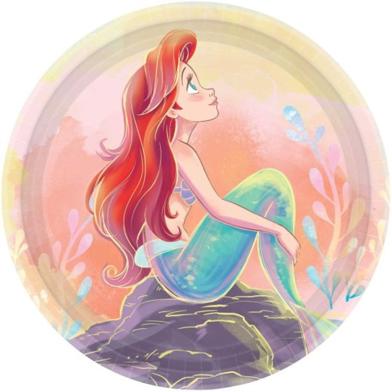 Set of 8 Little Mermaid paper plates, 18cm, featuring colorful Disney designs for kids' themed parties.
