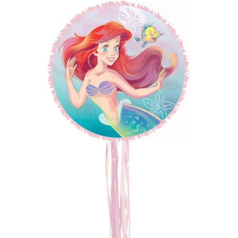 Vibrant Little Mermaid Pull String Drum Pinata, perfect for children's parties and filled with fun surprises.