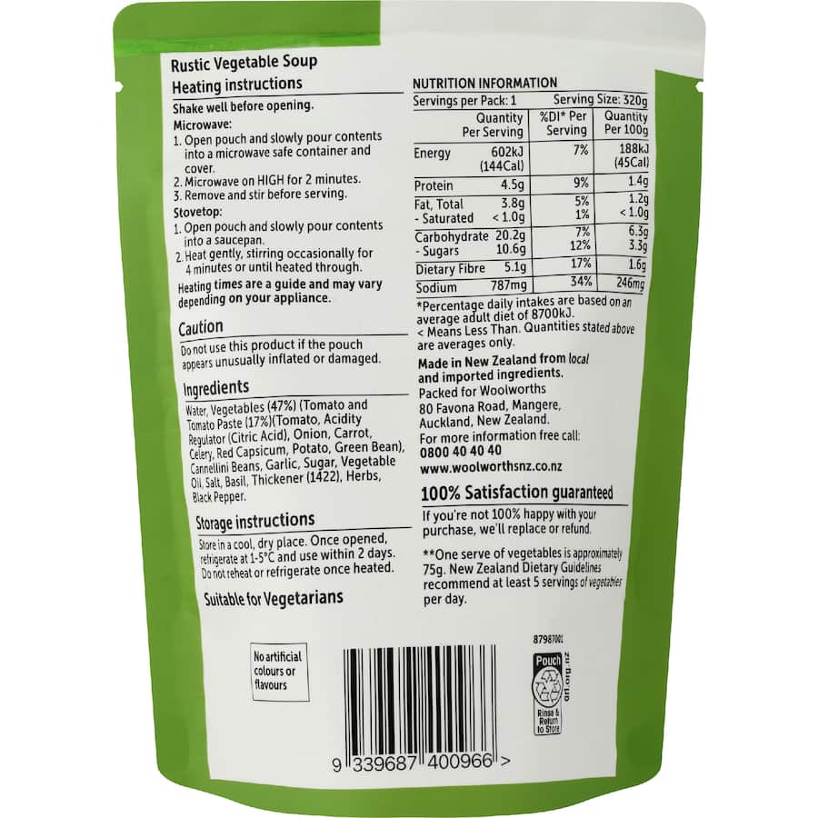 Woolworths Soup Vegetables Pouch 320g