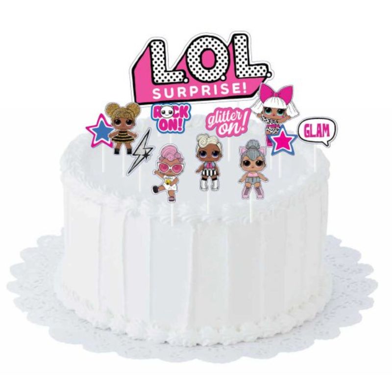 Set of 12 LOL Surprise cake toppers in vibrant designs to elevate birthday cake decor and create joyful celebrations.