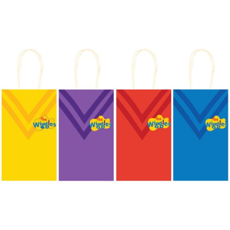 Vibrant set of 8 eco-friendly kraft bags featuring The Wiggles designs, perfect for party favors and treats.