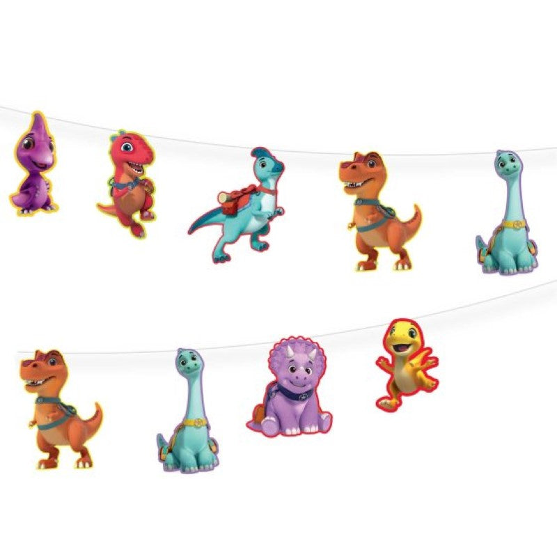 Vibrant Dino Ranch garland banner set of 2, featuring cheerful dinosaur designs for festive room or party decor.