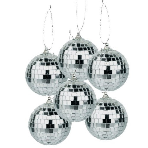 Six colorful 3D disco balls, each 6cm, reflecting light to enhance party decorations and create a sparkling atmosphere.