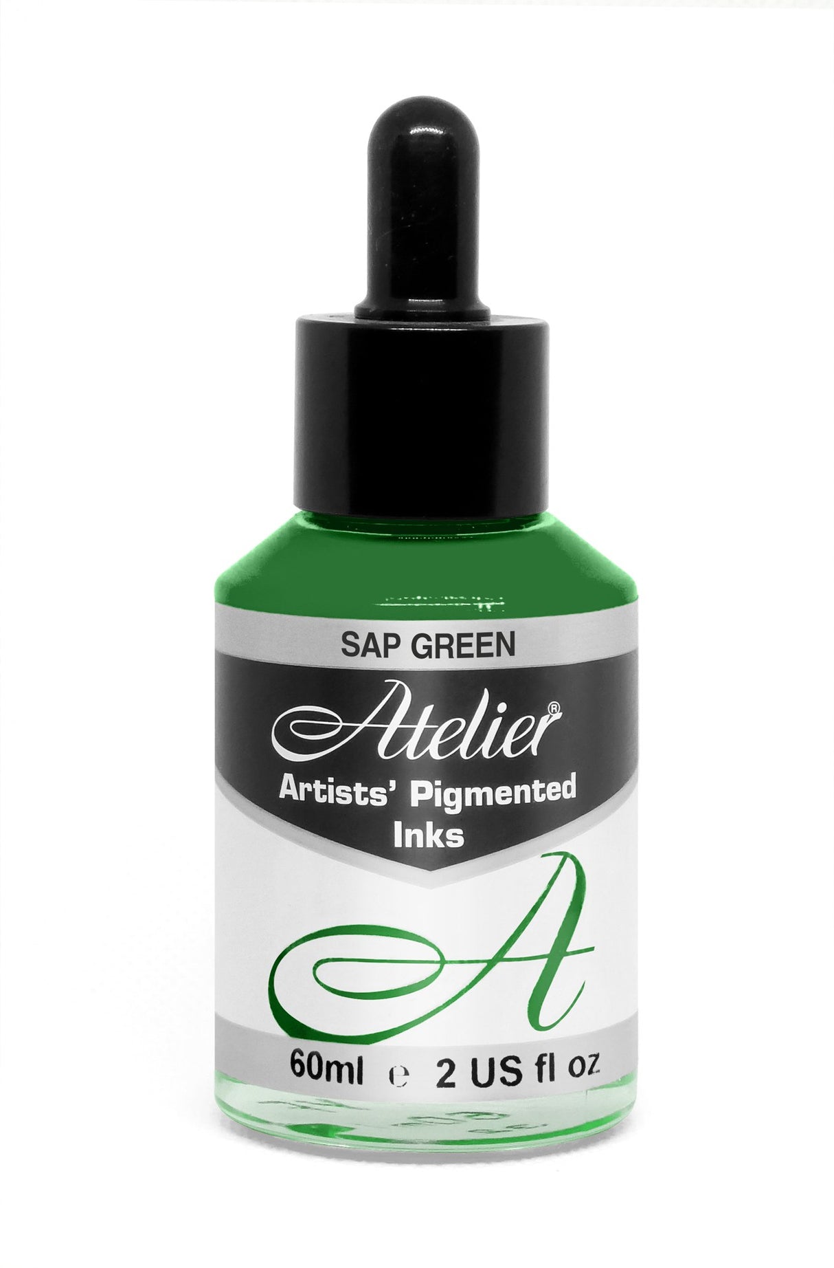 ATELIER INK 60ML SAP GREEN, vibrant eco-friendly ink for artists, perfect for calligraphy, watercolor, and mixed media projects.