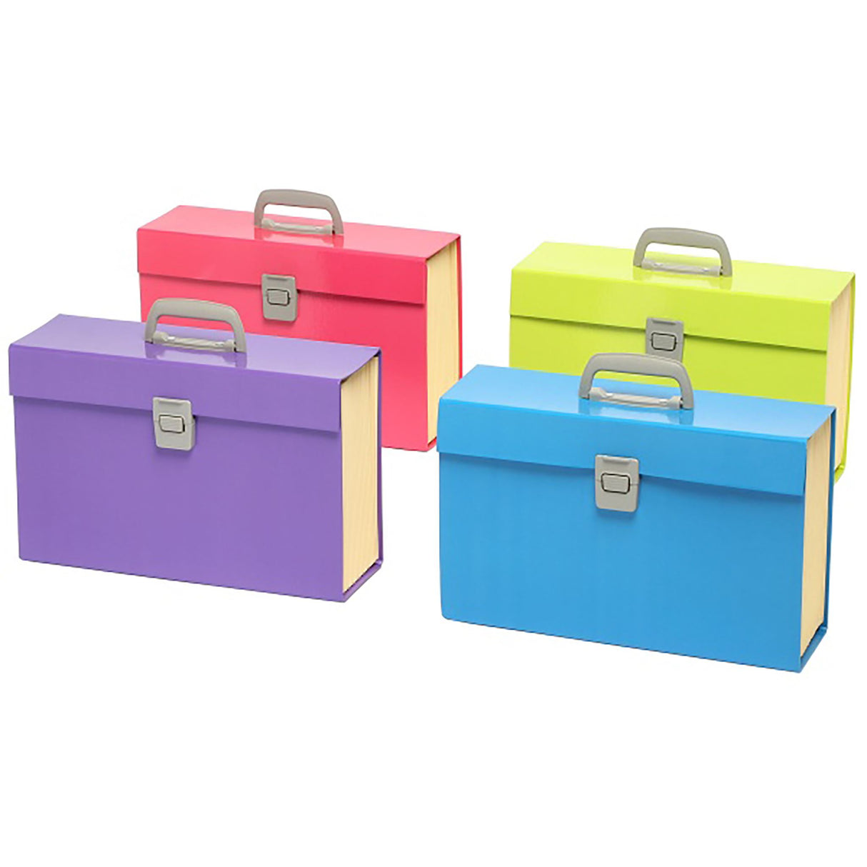 Marbig Carry File in vibrant summer colours, designed for secure document storage with a convenient handle and durable construction.