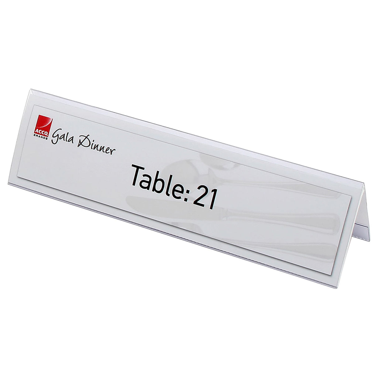 Rexel ID name plates in clear plastic, 59x210mm, perfect for meetings and events with customizable insert cards.