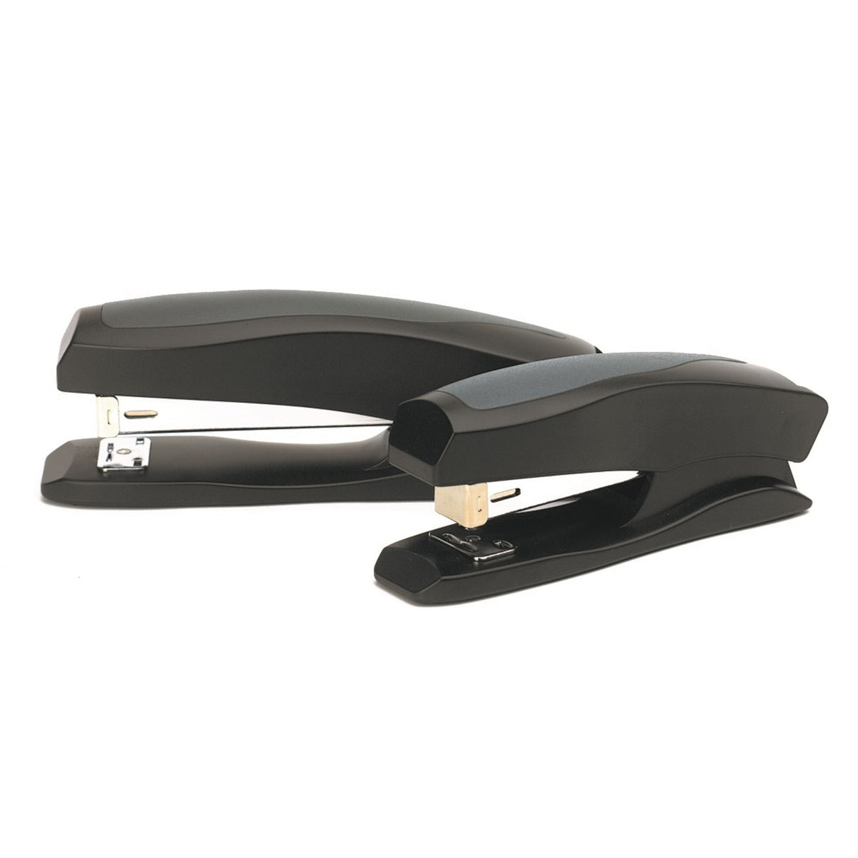 Marbig Stapler Plast Half Strip with durable plastic, rubber feet, and sleek design; staples up to 20 sheets effortlessly.