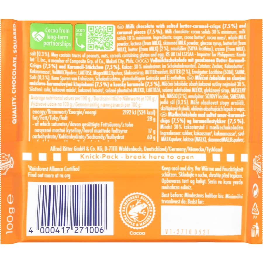 Ritter Sport Chocolate Salted Caramel Block 100g