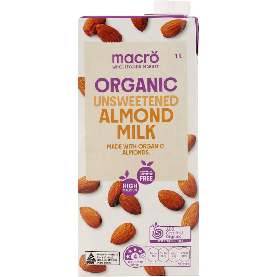 Macro Organic Almond Milk Unsweetened Carton 1L