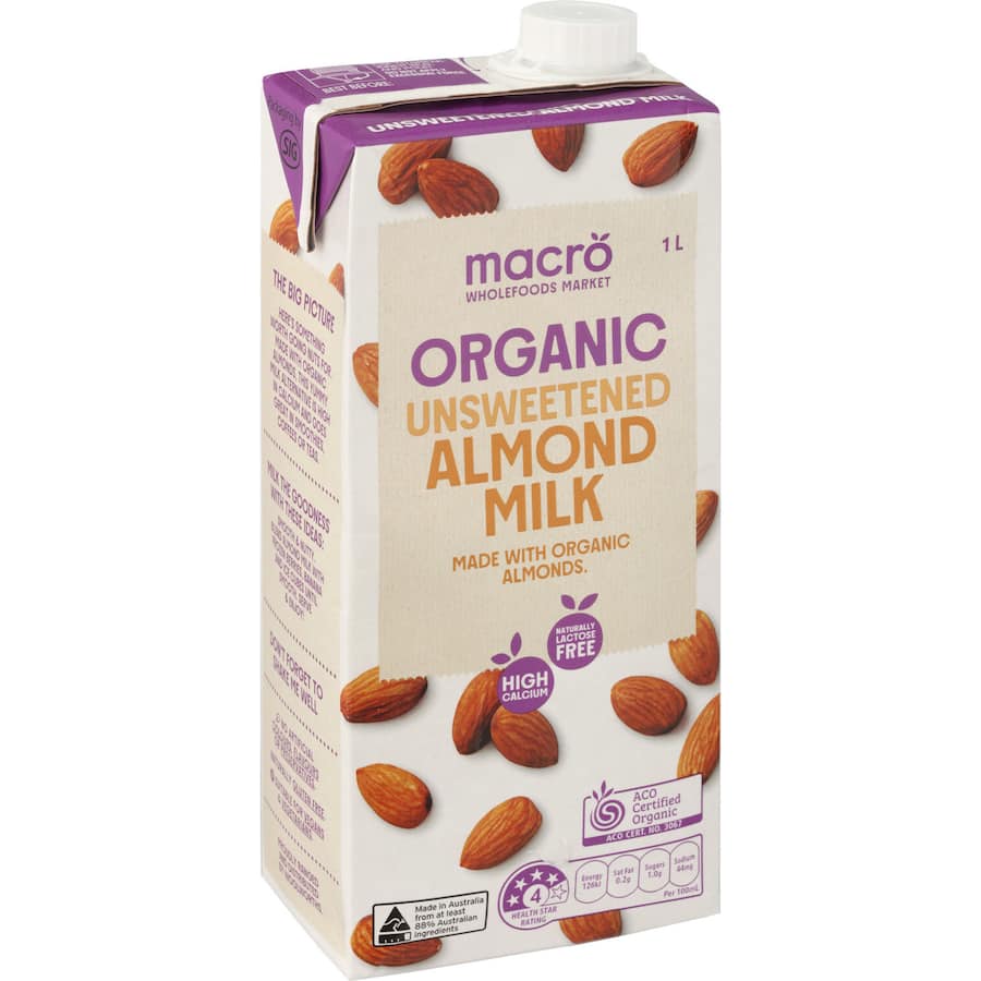 Macro Organic Almond Milk Unsweetened Carton 1L