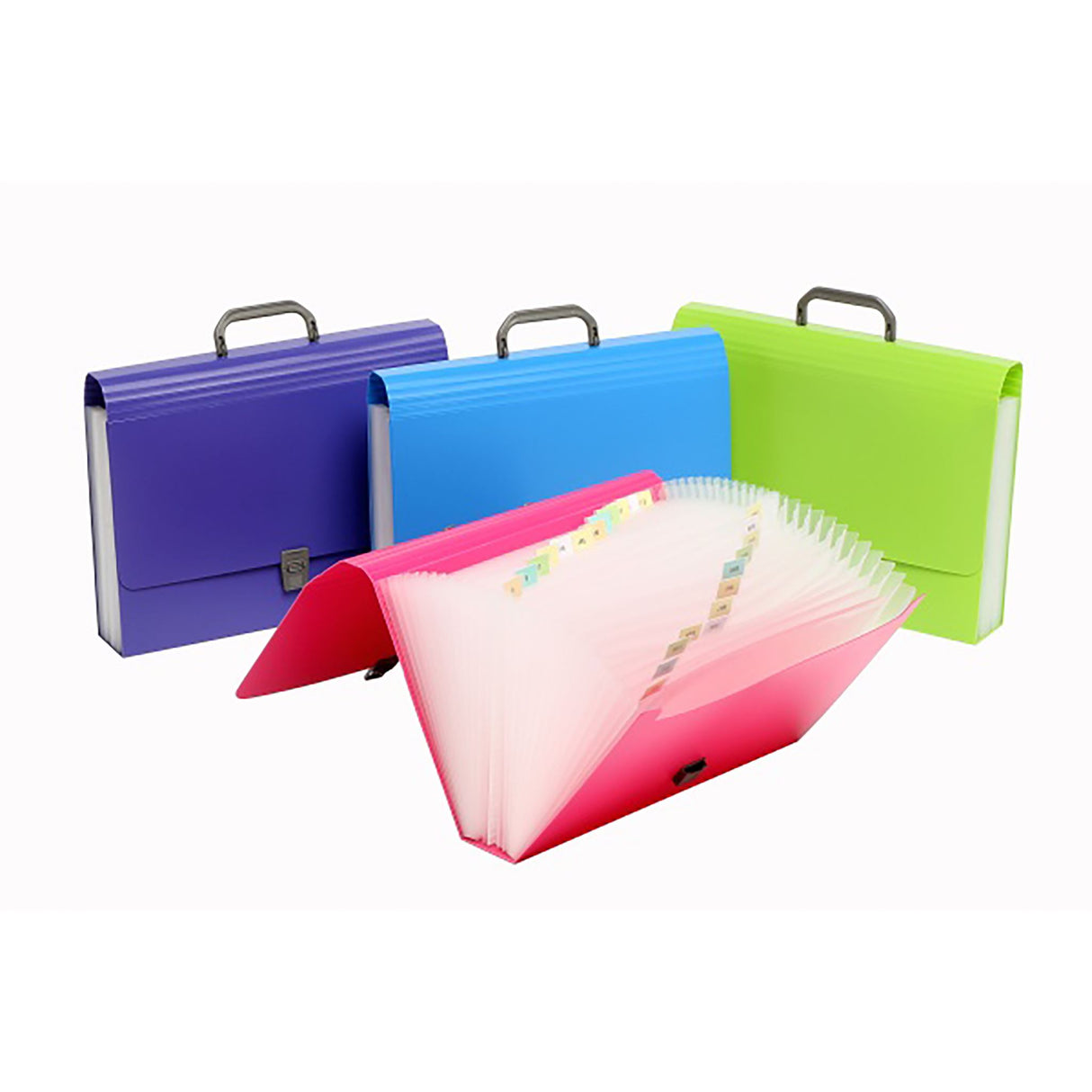Marbig Expanding Case with 26 pockets in vibrant summer colors, ideal for organizing documents and school supplies.