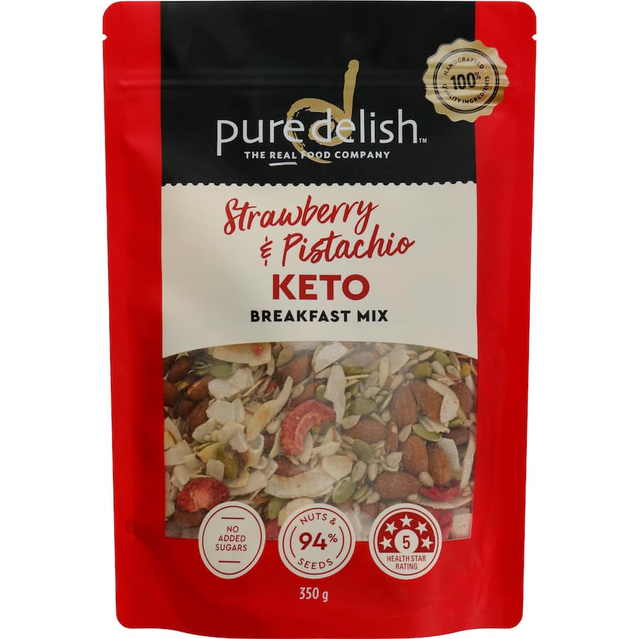 Pure Delish Keto Cereal Strawberry & Pistachio Resealable bag 350g
