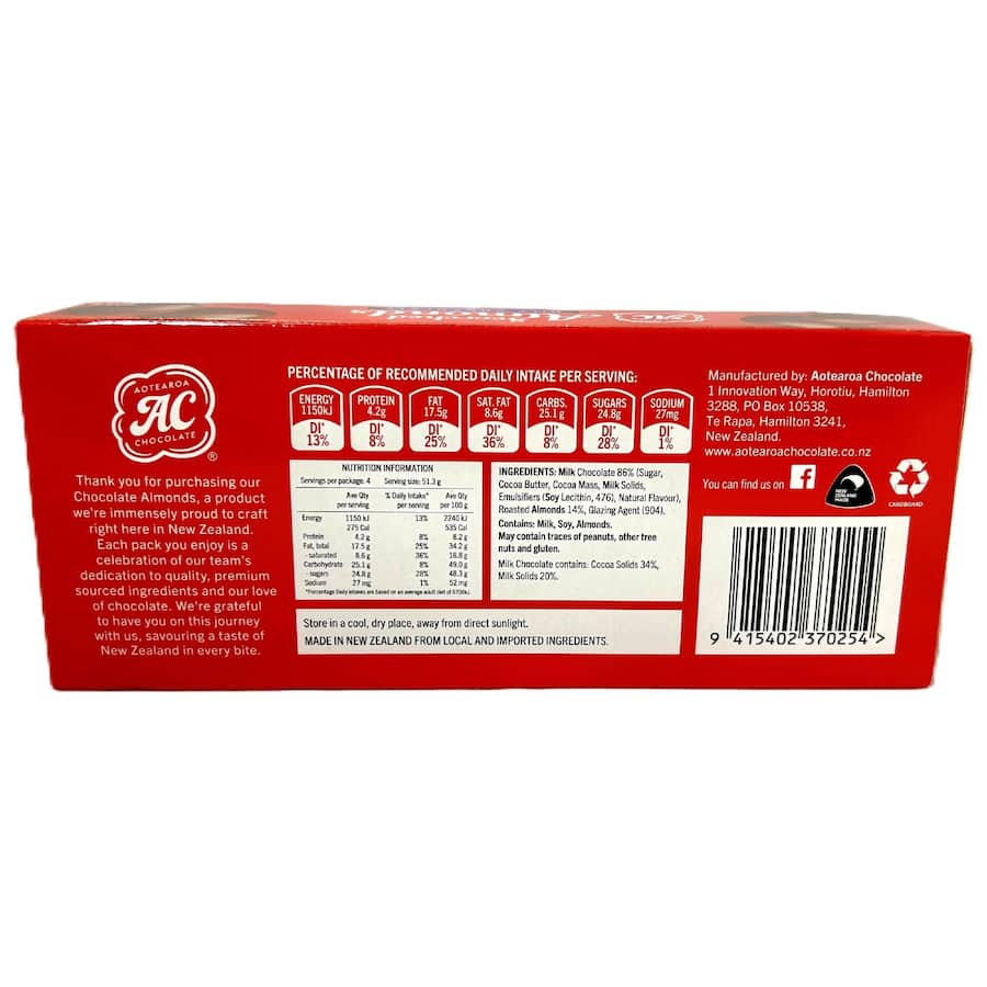 Aotearoa Chocolate Scorched Almonds  205g