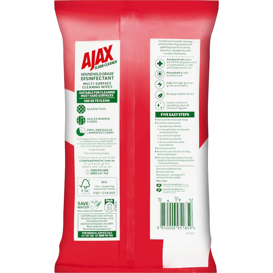 Ajax Cleaning Wipes Floor Tropical Breeze 25pack