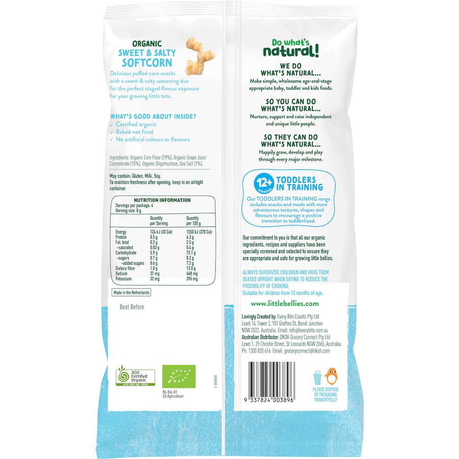 Little Bellies Organic Baby Snacks Sweet & Salty Softcorn 4x8g