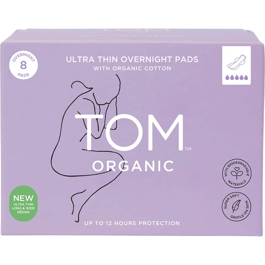 Tom Organic Pads Ultra Thin Overnight 8pack