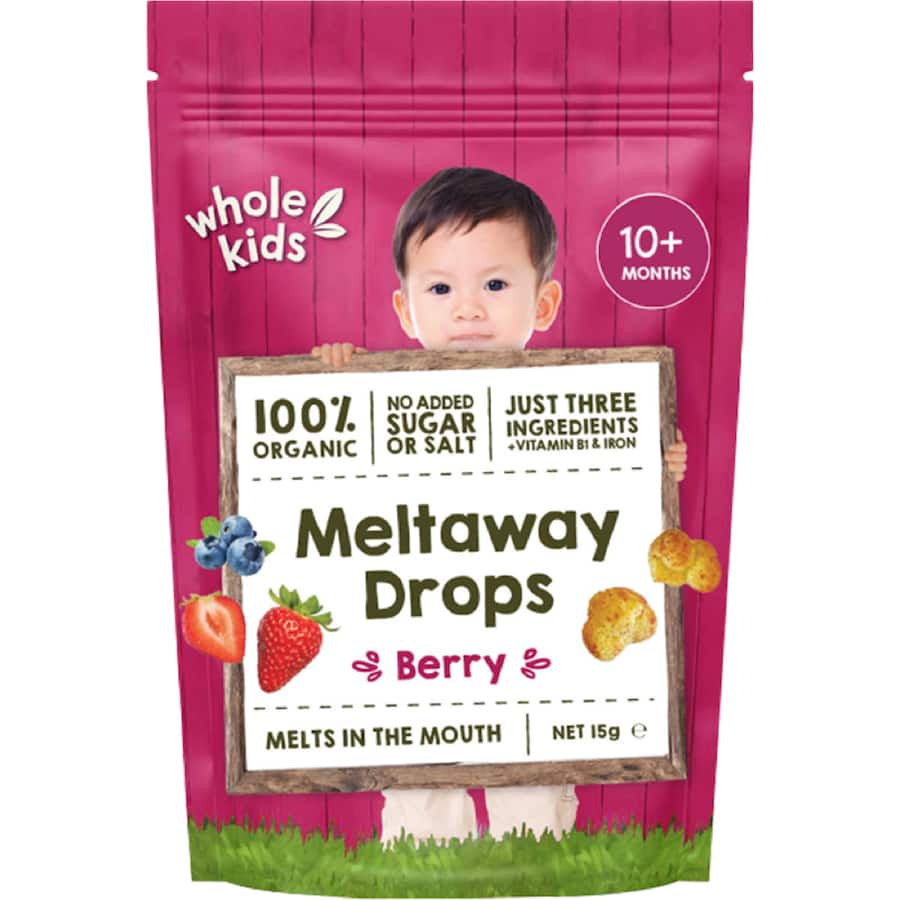Whole Kids Organic Baby Snacks Meltaway Drops Berry 15g