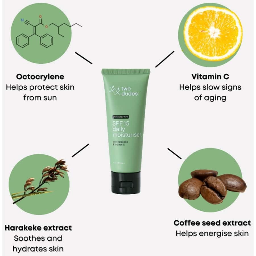 Two Dudes Facial Moisturiser Spf15 With Harakeke & Vitamin C 75mL